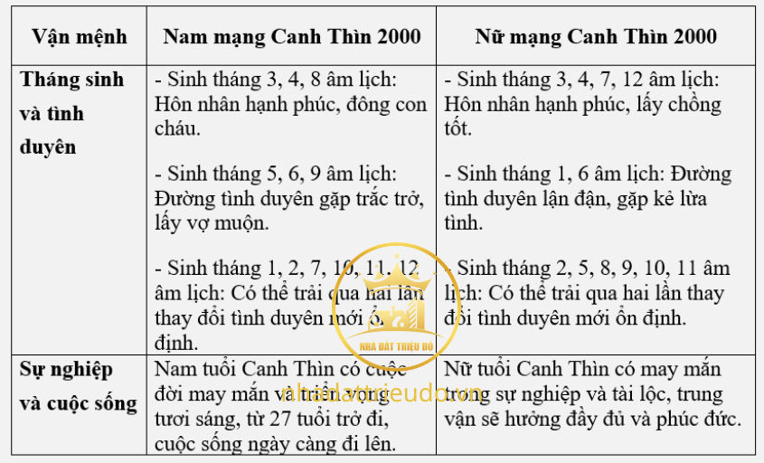 người sinh năm 2000 tuổi Canh Thìn (con rồng)