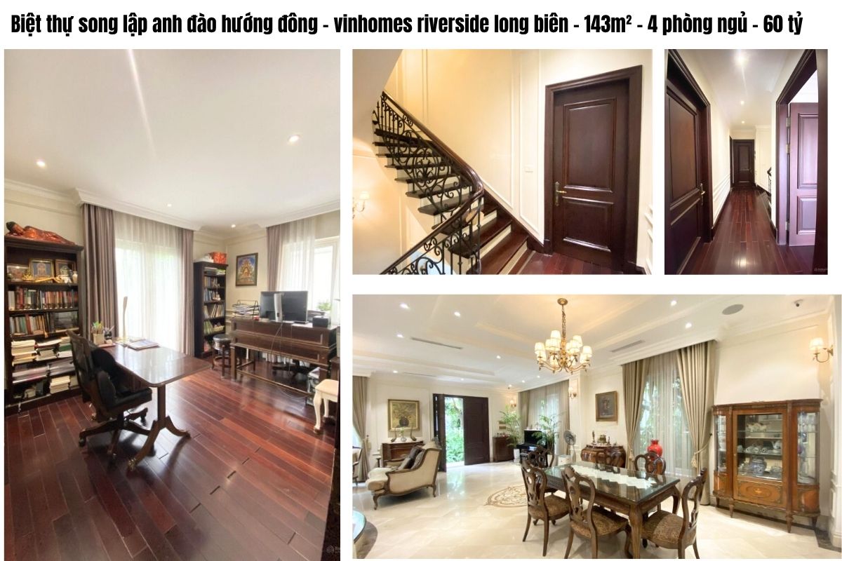Biệt thự song lập anh đào hướng đông – vinhomes riverside long biên – 143m² – 4 phòng ngủ – giá 60 tỷ