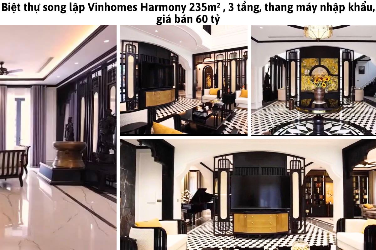 Biệt thự song lập Vinhomes Harmony 235m² , 3 tầng, thang máy nhập khẩu, giá bán 60 tỷ