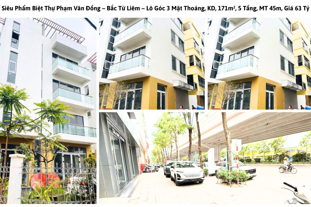 Siêu Phẩm Biệt Thự Phạm Văn Đồng – Bắc Từ Liêm – Lô Góc 3 Mặt Thoáng, KD, 171m², 5 Tầng, MT 45m, Giá 63 Tỷ