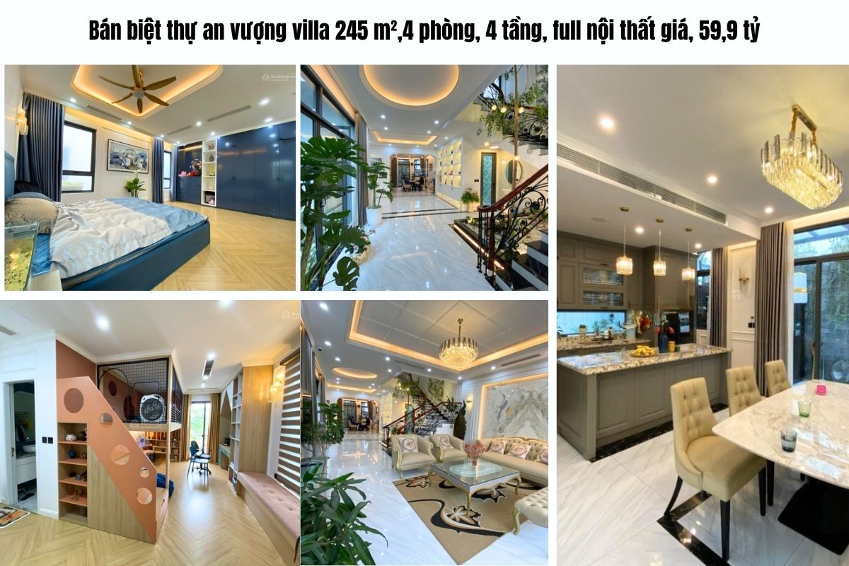 Bán biệt thự an vượng villa 245 m²,4 phòng, 4 tầng, full nội thất giá, 59,9 tỷ