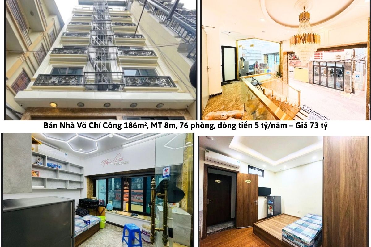 Bán Nhà Võ Chí Công 186m², MT 8m, 76 phòng, dòng tiền 5 tỷ/năm – Giá 73 tỷ