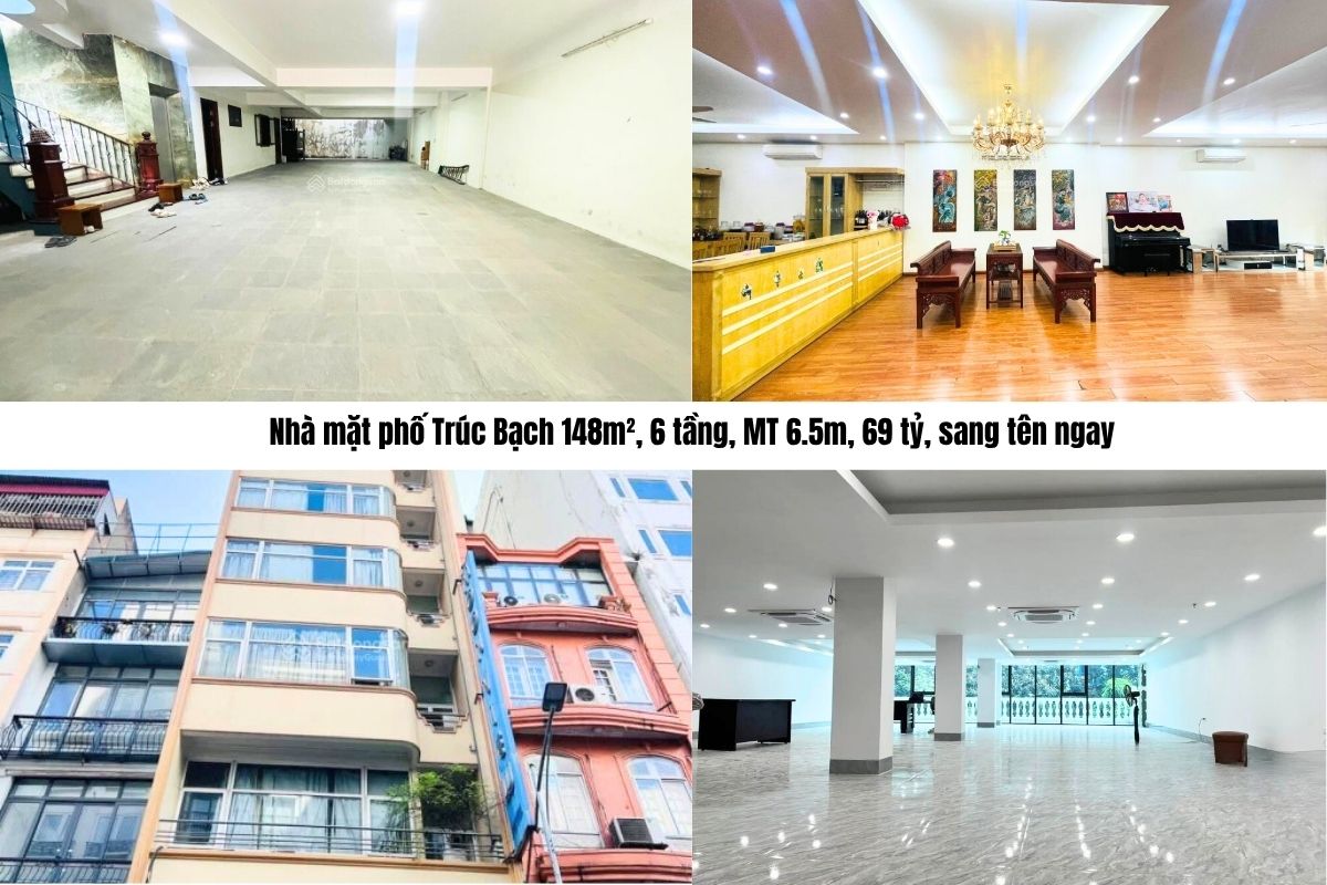 Nhà mặt phố Trúc Bạch 148m², 6 tầng, MT 6.5m, 69 tỷ, sang tên ngay