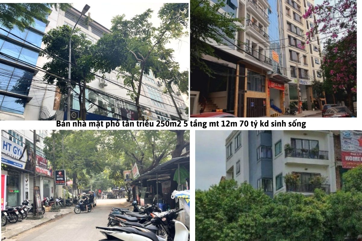 Bán nhà mặt phố tân triều 250m2 5 tầng mt 12m 70 tỷ kd sinh sống